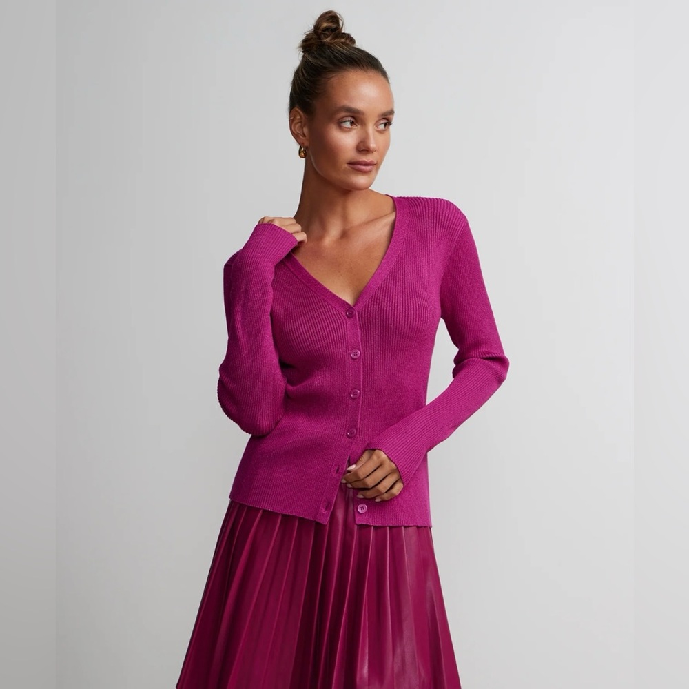 🛍️NWT New York & Company Women's XXL Pink/Metallic Cardigan Sweater